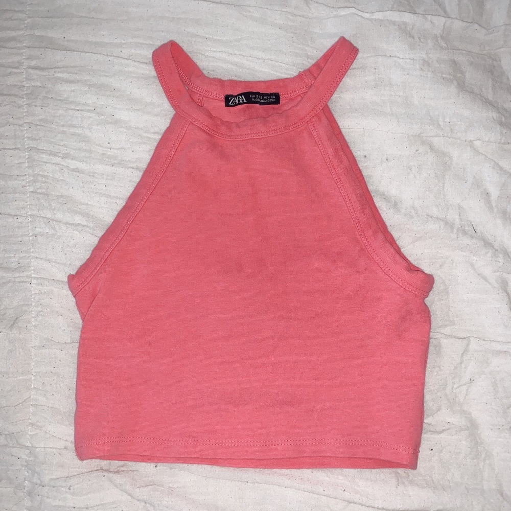 Hot pink Zara halter neck crop top